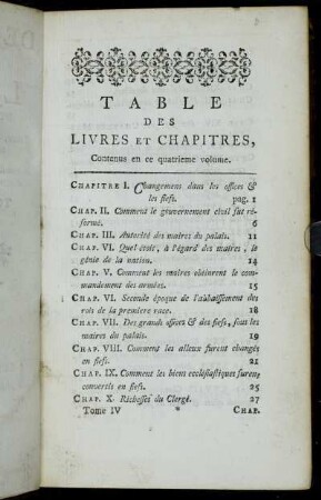 Table Des Livres Et Chapitres, Contenus en ce quatrieme volume