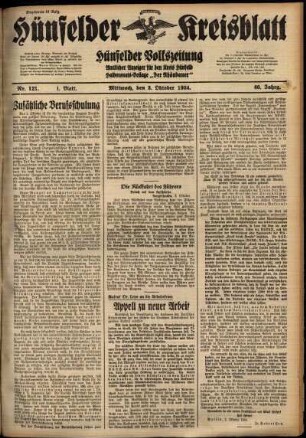 Erste Ausgabe vom Mittwoch, den 03. Oktober 1934.