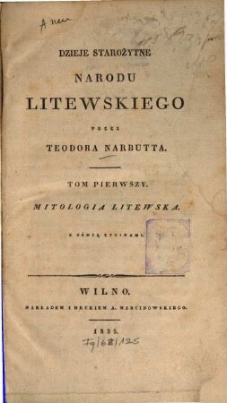 Dzieje starożytne narodu litewskiego, 1. Mitologia litewska : z 8 rycinami