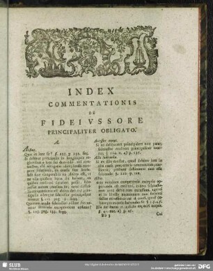 Index Commentationis De Fideiussore Principaliter Obligato