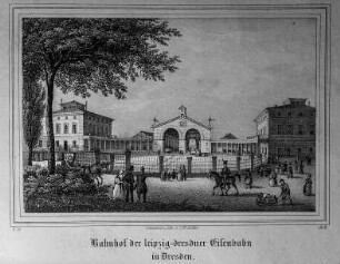 Dresden, Leipziger Bahnhof : Dresden Leipziger Bahnhof, Stich, um 1845