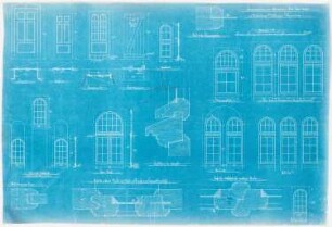 Herz Jesu Kloster, Fünfbrunnen (Cinqfontaines): Fenster und Türen, Ansichten, Grundrisse 1:20 und Details 1:1