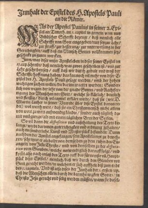Innhalt der Epistel des H. Apostels Pauli an die Römer.