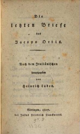 Die letzten Briefe des Jacopo Ortis