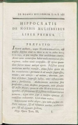 Hippocratis De Morbis Muliebribus Liber Primus