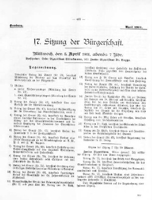 17. Sitzung der Bürgerschaft.