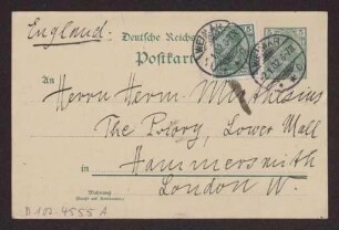 Schreiben an Hermann Muthesius (Postkarte)