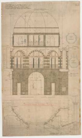 Fischer, Theodor; Wiesbaden; Museum - Kuppelhalle (Grundriss EG, Grundriss 1. OG u. 2. OG, Grundriss 1. OG, Grundriss 2. OG, Schnitt, Detail)