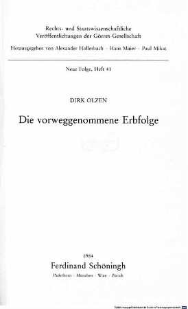 Die vorweggenommene Erbfolge