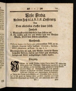 195-197, Innhalt; Vorspruch; Eingang; Vortrag und Abtheilung