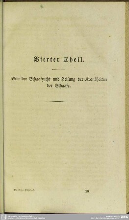 Vierter Theil. Von der Schaafzucht und Heilung der Krankheiten der Schaafe