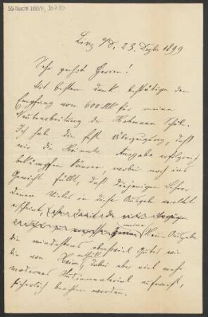 Brief an Ludwig Strecker  an B. Schott's Söhne : 23.12.1899