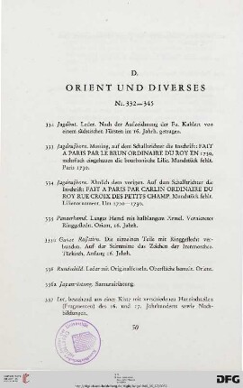 D. Orient und Diverses (Nr. 332-345)