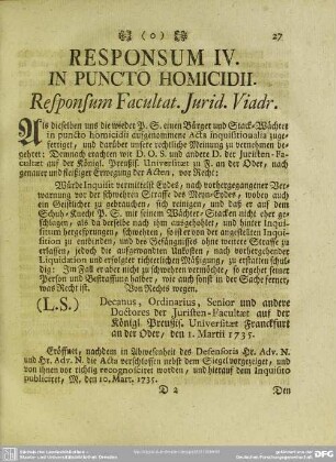 Responsum IV. In Puncto Homicidii