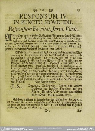 Responsum IV. In Puncto Homicidii