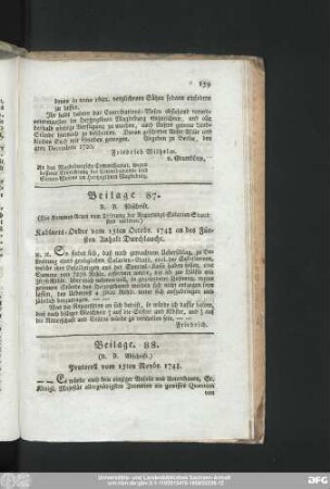 Beilage 87. Kabinets-Ordre vom 15ten Octobr. 1748 an des Fürsten Anhalt Durchlaucht.