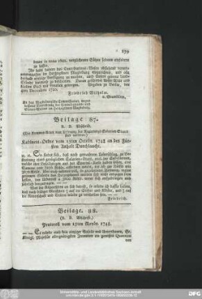 Beilage 87. Kabinets-Ordre vom 15ten Octobr. 1748 an des Fürsten Anhalt Durchlaucht.