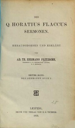 Des Q. Horatius Flaccus Sermonen, 1. Der Sermonen Buch I