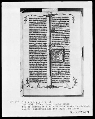 Lateinische Bibel, drei Bände — Initiale F (uit in diebus) mit Zacharias und dem Engel, Folio 35recto