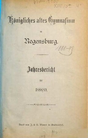 Jahres-Bericht. 1888/89