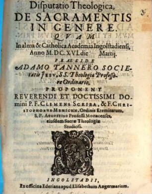 Disputatio Theologica, De Sacramentis In Genere