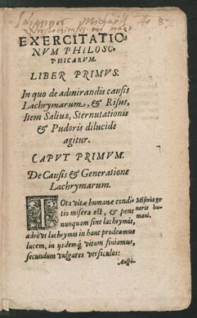 Exercitationum Philosophicarum. Liber Primus.