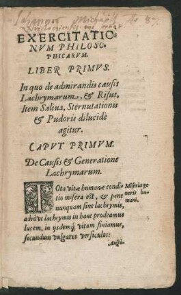Exercitationum Philosophicarum. Liber Primus.