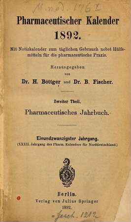 Pharmaceutischer Kalender. 21. 1892