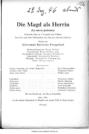 Die Magd als Herrin (La serva padrona)