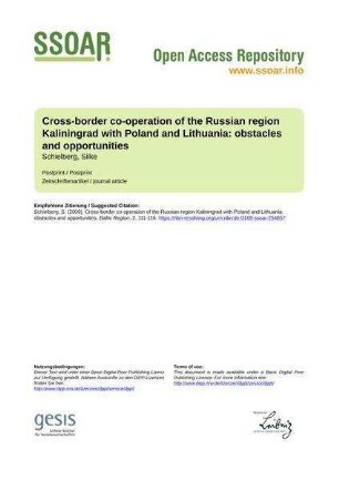 Cross-border co-operation of the Russian region Kaliningrad with Poland and Lithuania: obstacles and opportunities