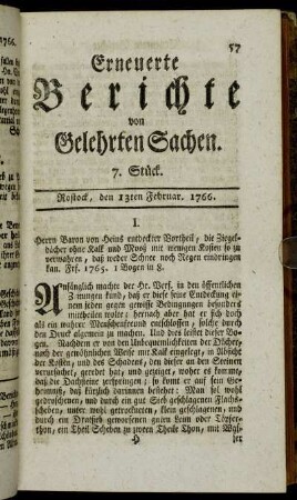 7. Stück. Rostock, den 13ten Februar. 1766