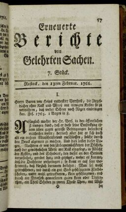 7. Stück. Rostock, den 13ten Februar. 1766