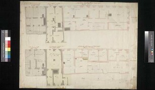 Grundriss des ersten ("untere Stock") und zweiten Geschosses königlicher Häuser ("Kärschners Hauß, Frau Mutter Hauß, Füßeliche Haus") an der Schlossstraße