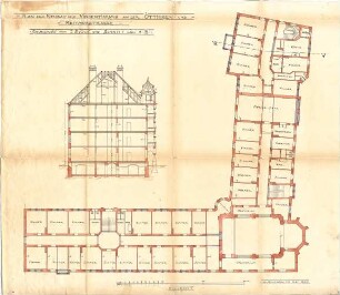 Seidl, Gabriel von; München, Öttingen- / Reitmorstr.; Vinzentinum - Grundriss 1. OG, Schnitt