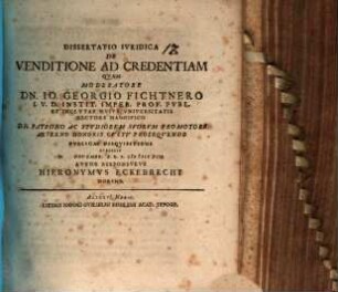 Dissertatio Ivridica De Venditione Ad Credentiam