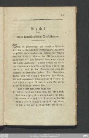 Recht der neuen landständischen Verfassungen.