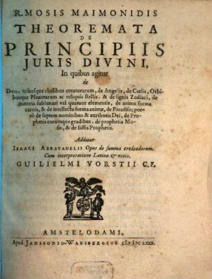 [Hilkhot yesode ha-torah] : = Theoremata de principiis iuris divini
