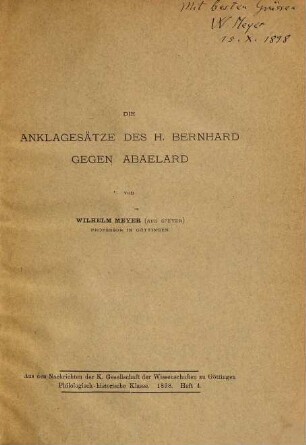 Die Anklagesätze des h. Bernard gegen Abaelard
