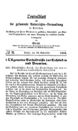 Allerhöchster Erlaß, die Verwaltung der neu erworbenen Landestheile betreffend : [I. Allgemeine Verhältnisse der Behörden und Beamten]