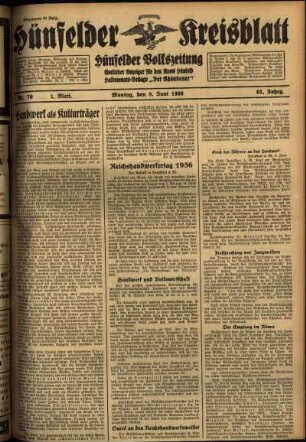 Erste Ausgabe vom Montag, den 08. Juni 1936.
