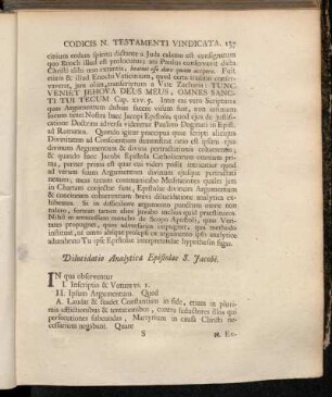 Dilucidatio Analytica Epistolae S. Jacobi.