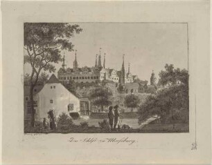 Das Schloss in Merseburg (Sachsen-Anhalt) über die Saale gesehen, aus C. B. Schwarz Malerischer Reise durch Sachsen