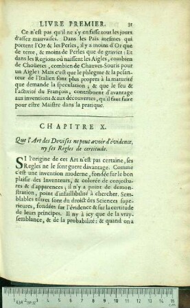 Chapitre X. Que l'Art des Devises ne peut avoir d'évidence, ny ses Regles de certitude.