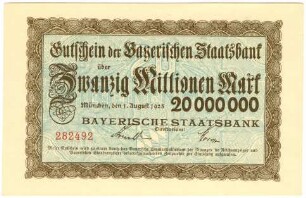 Geldschein / Notgeld, 20 Millionen Mark, 1.8.1923