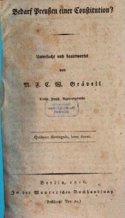 Bedarf Preußen einer Constitution?