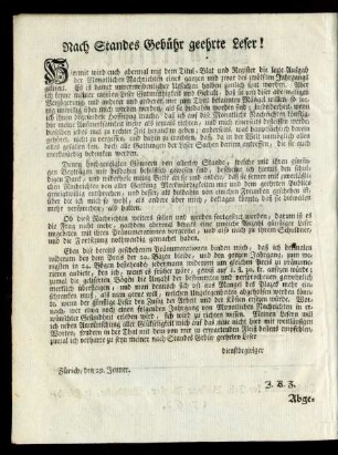 Nach Standes Gebühr geehrter Leser!