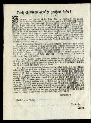 Nach Standes Gebühr geehrter Leser!