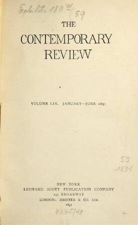 Contemporary review. 59. 1891
