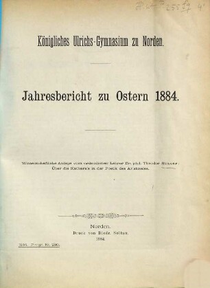 Jahresbericht. 1883/84