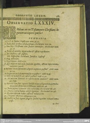 Observatio LXXXIV. Iudaeus an ex Testamento Christiani legatum accipere possit?